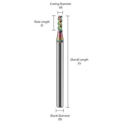 Fraise en bout en carbure de tungstène à 3 flûtes avec rainure en U à 65° et grain fin de 0,6 µm pour l'usinage CNC à haute brillance