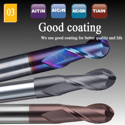Fraise en bout en aluminium en acier de carbure de tungstène 200mm 6 cannelure R3 4 Hrc 45 ronde de Hrc 55