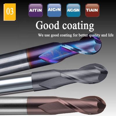 Fraise en bout de carbure de tungstène de commande numérique par ordinateur 2mm 12mm 6mm coupeurs de fraisage de nez de boule de 200 millimètres 6 Ballnose